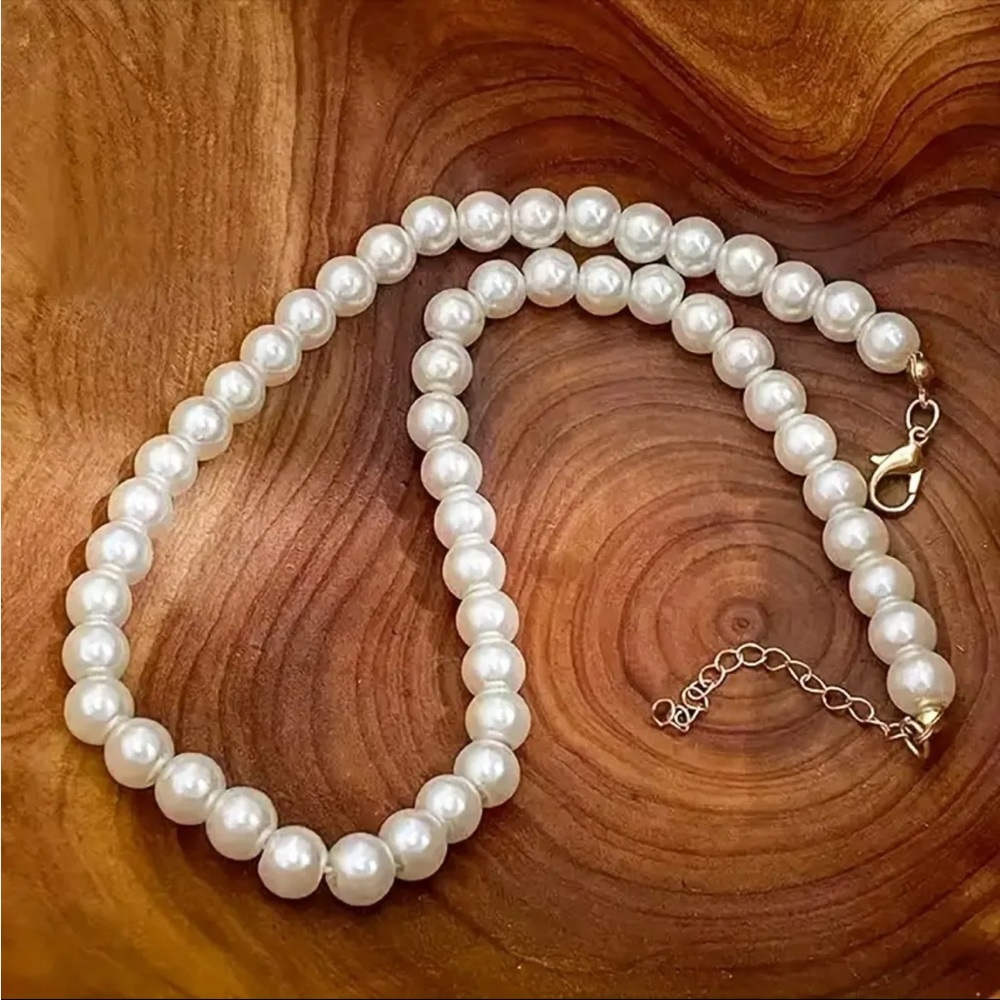 Floral Silk Style Scarf Pearl Necklace - Picture 3 of 5